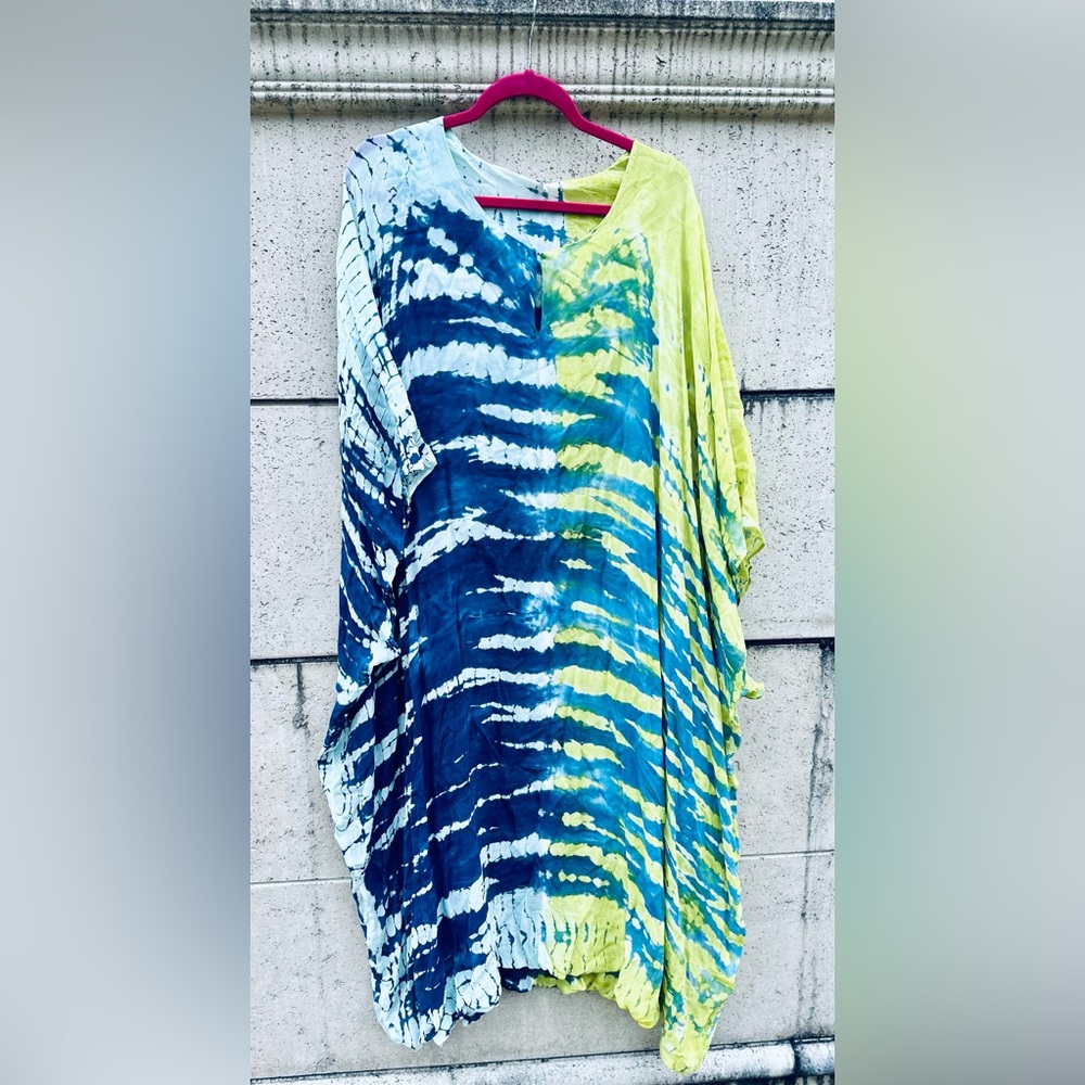 🌟YOUNG FABULOUS BROKE YFB Cyrilla Tie Dye Kaftan Dress in Zest Reef Wash 🌟 M/L - Picture 16 of 16